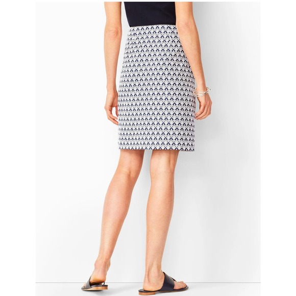 Talbots Plus Petite 22WP COTTON A-LINE SKIRT - FAN PRINT Navy White Mini Summer - Picture 3 of 6